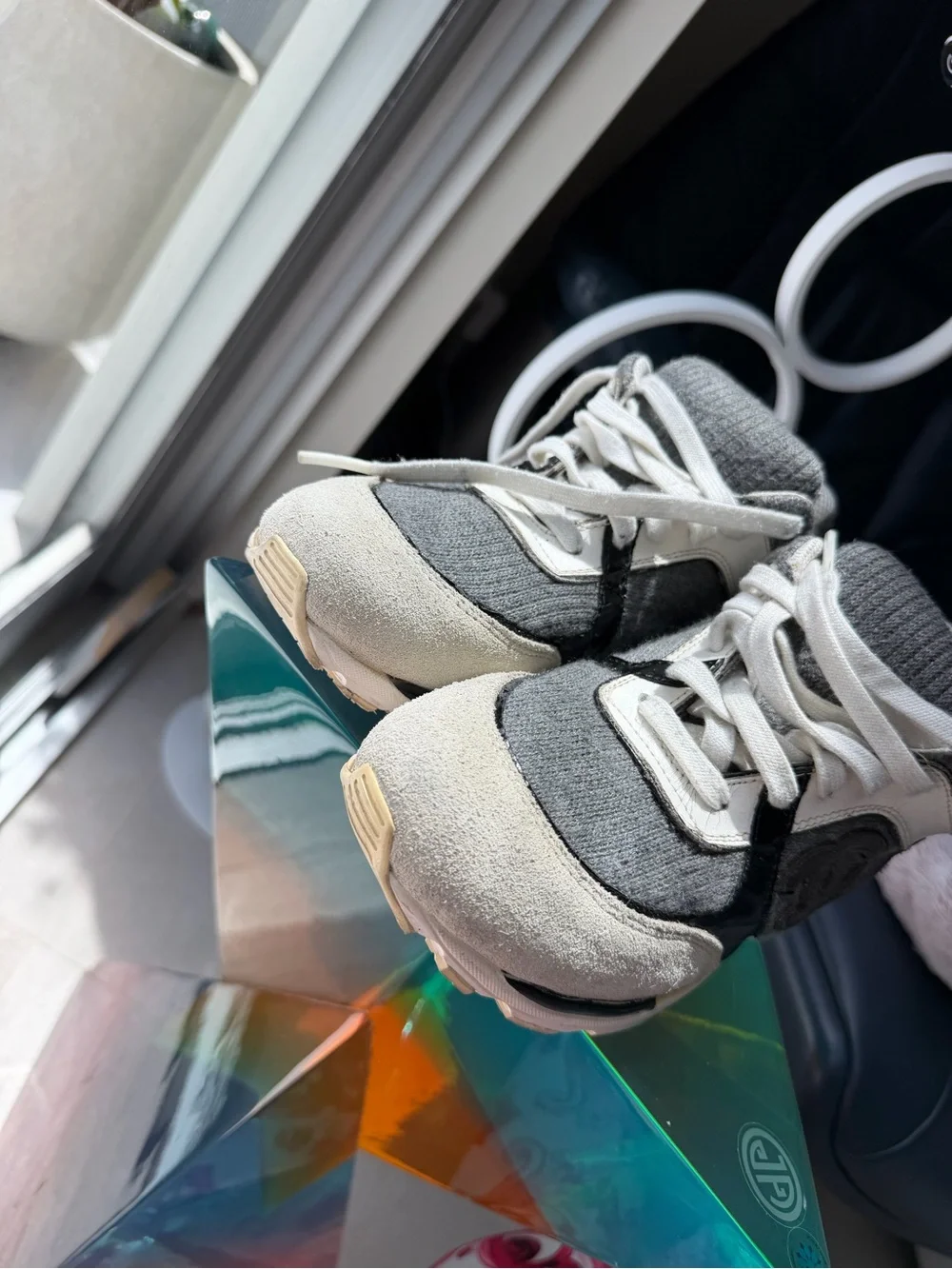 CHANEL Kids' Gray Knit Logo Back Sneakers